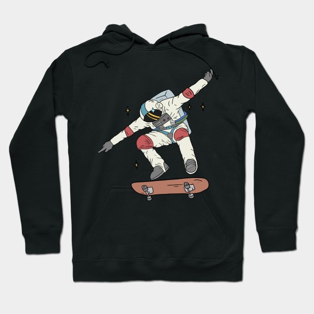 Astronaut Skater Space Skateboard Gift Handdrawn Hoodie by Mesyo
